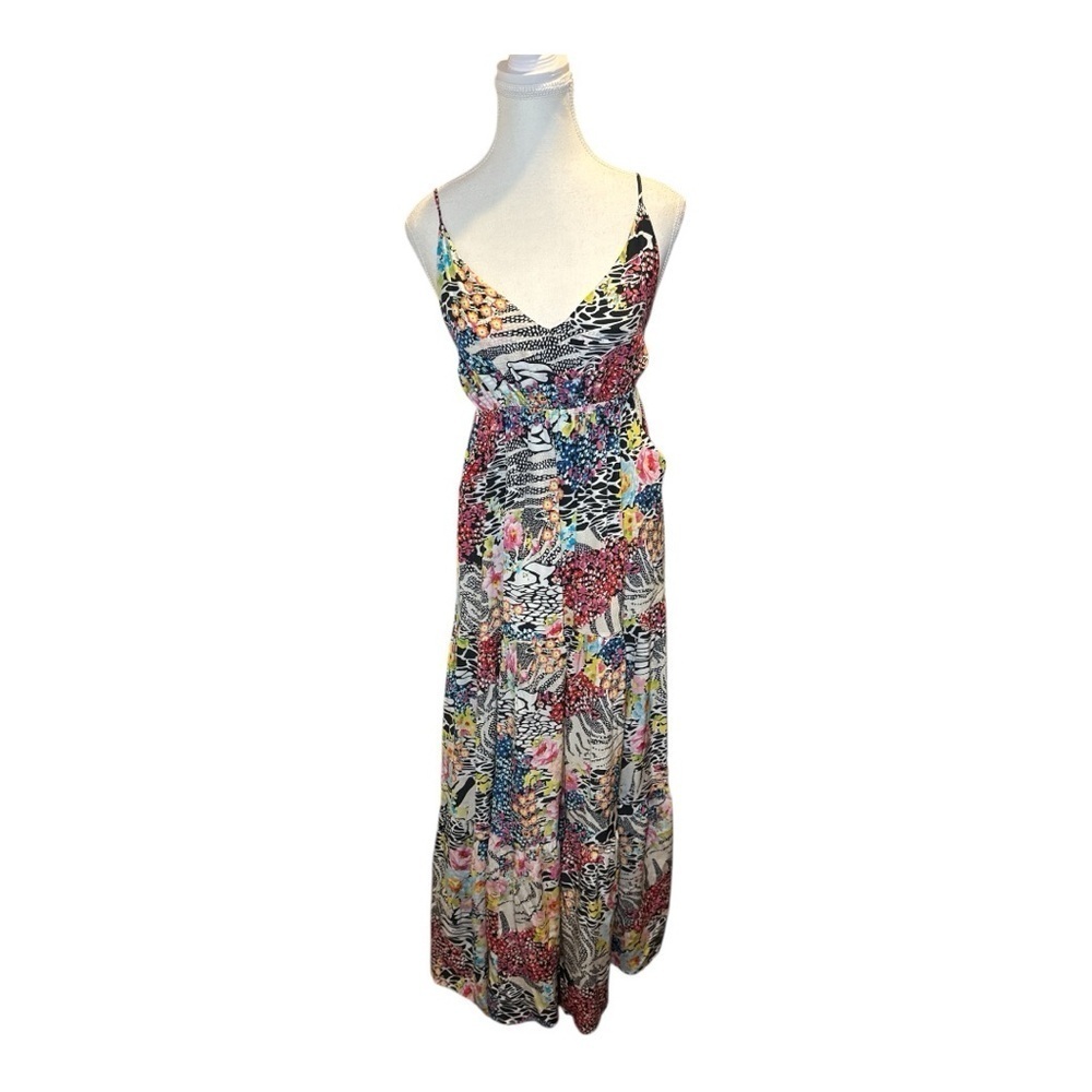 Yumi Kim Silk Floral Multi Maxi Dress Sz XS Summer Colorful Contrast Pockets